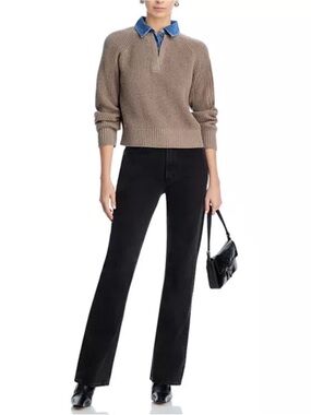 AQUA || Taupe Collared V-Neck Knitted 100% Cotton Sweater